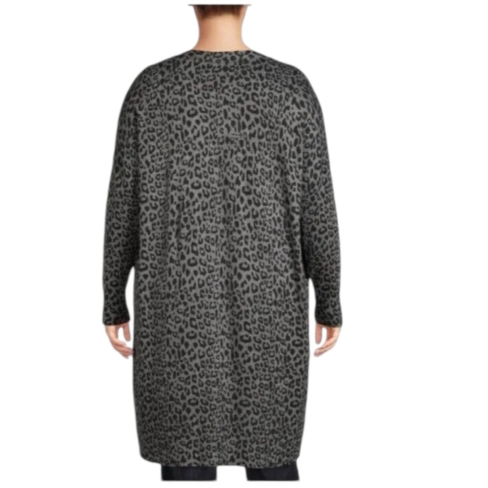 Terra & Sky Plus Leopard Print Open Front Cardigan Long Duster Sweater Size 14W - Picture 8 of 16